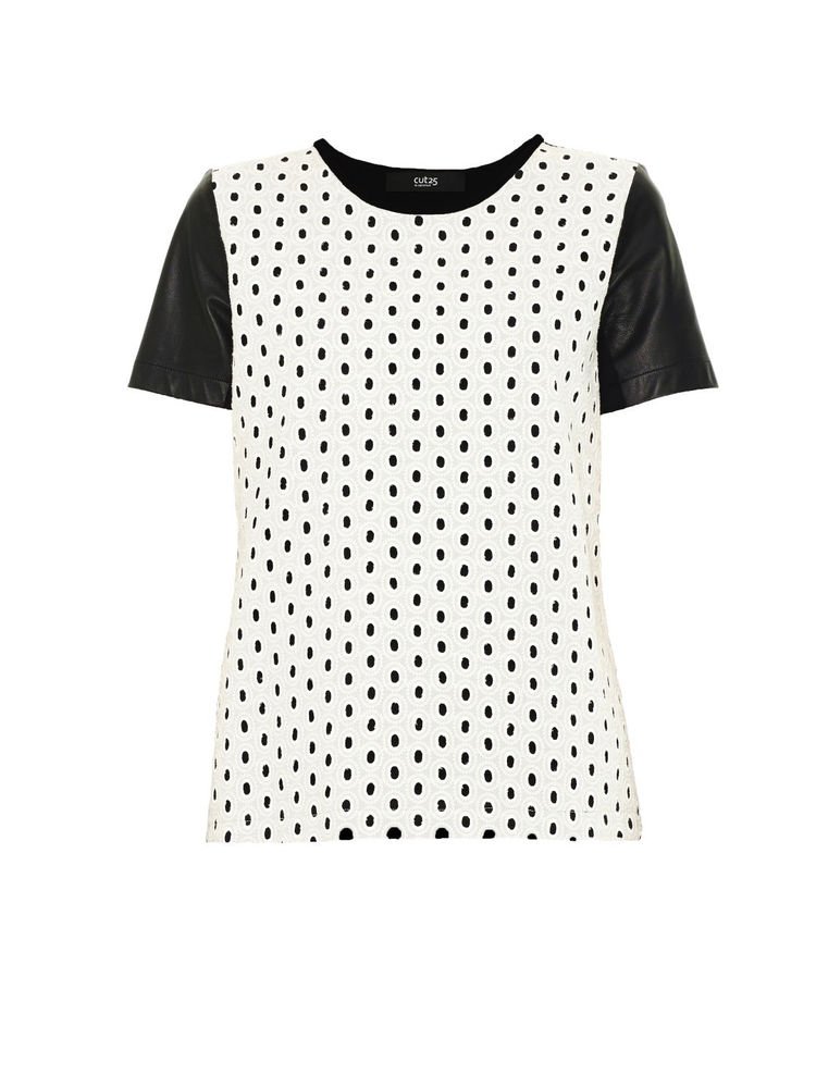 Cut25 Yigal Azrouel Eyelet T-Shirt Nappa Leather Sleeve in Optic NWT-RP: $295