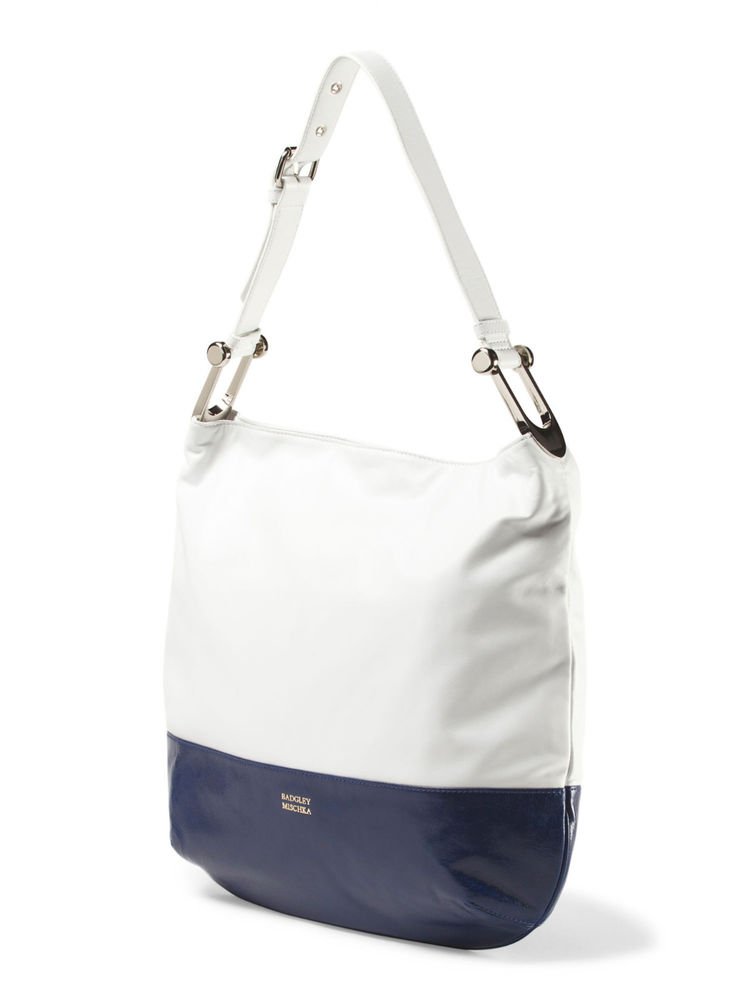 Badgley Mischka Handbag Nadia Nappa Shine Hobo in Blue or Brown-NWT- SRP: $395