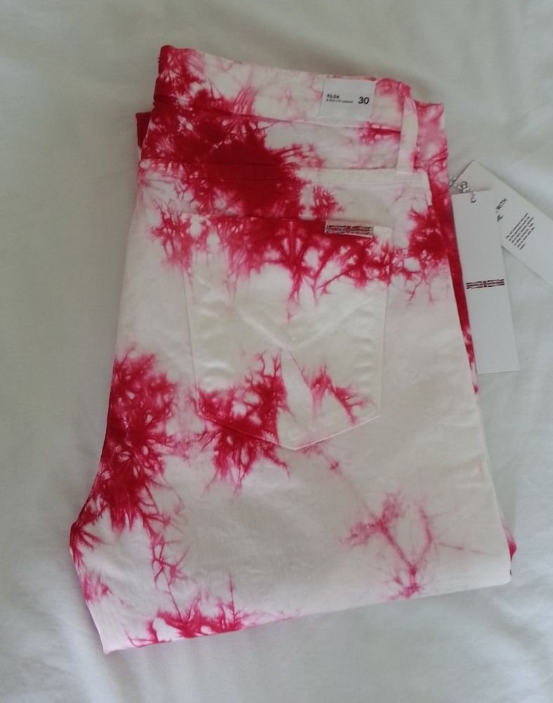 Women's Hudson Tilda Dark Pink Tie-Dye Midrise Cuff Straight Jeans 30-NWT