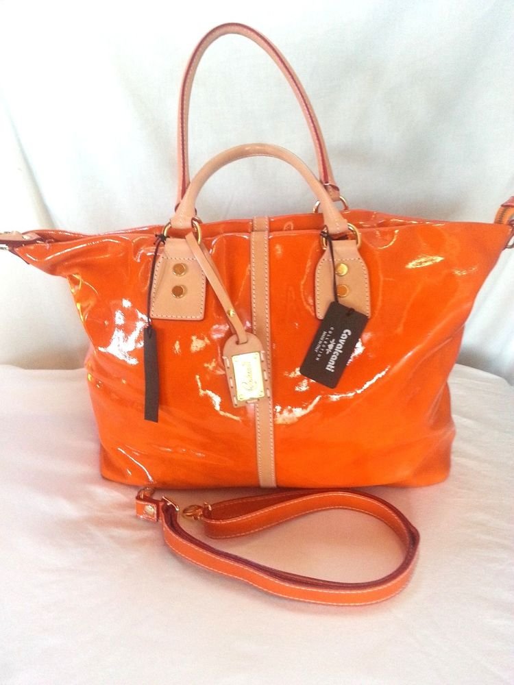 Cavalcanti Liquid Patent Leather Shoulder/Crossbody Bag in Pumpkin-NWT-Italy