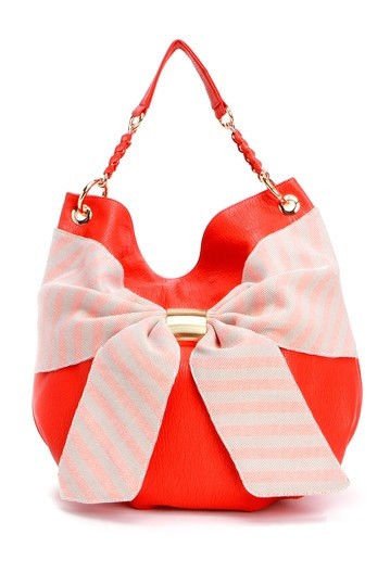DEUX LUX Handbag Heidi Girl Bow Hobo Shoulder Bag Purse in Orange-NWT-RP: $165