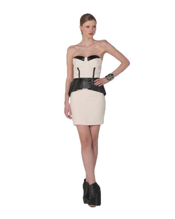 Mark James Dress Color Block Corset Peplum Dress in Ivory/Black NWT-RP: $325