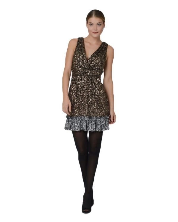 Mark James Dress All Over Sequined Cocktail Dress in Gold/Silver NWT-RP: $385