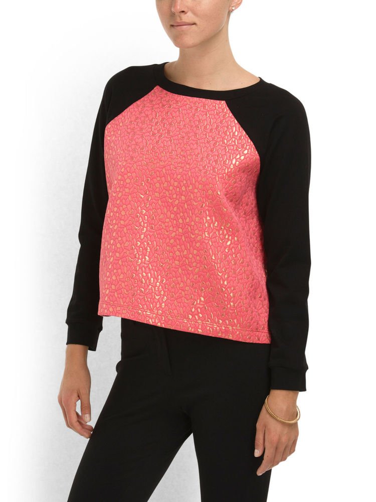 Cut25 Yigal Azrouel Metallic Jacquard Sweatshirt Top in Melon/Red-NWT-RP: $180+