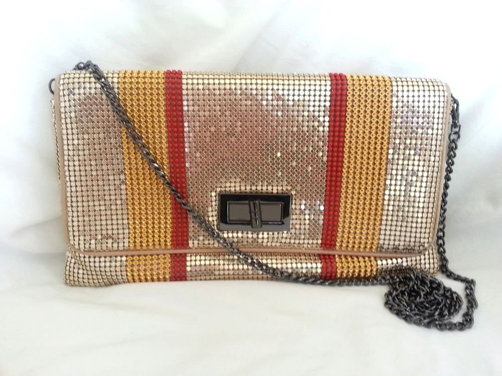BCBG MAXAZRIA Blake Striped Metal Mesh Clutch/Crossbody in Saffron-NWT-SRP: $138