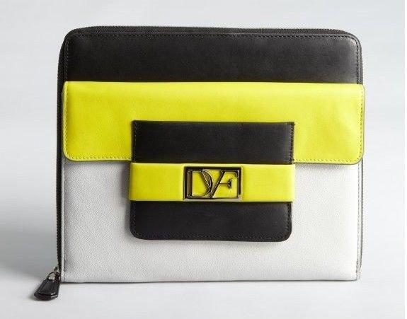 Diane Von Furstenberg Metro Leather iPad Case in Citrine/Black-NWT-SRP: $295