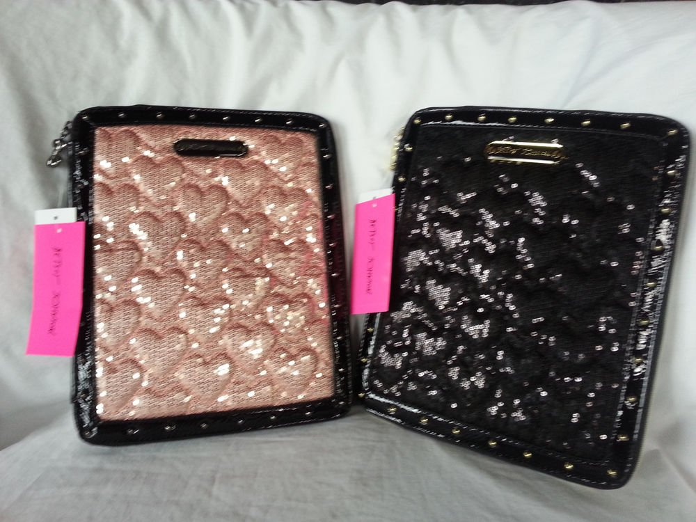Betsey Johnson Handbag Sequined iPad/Ereader Case/Sleeve Blush, Black-NWT-RP:$68