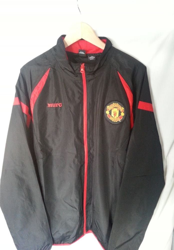 Manchester United Official Full Zip Men's Black Windbreaker Jacket Size XL-NWT