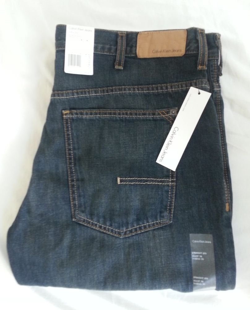 Men's Calvin Klein Denim Jeans Straight Cut 38 x 30 Dark Wash NWT