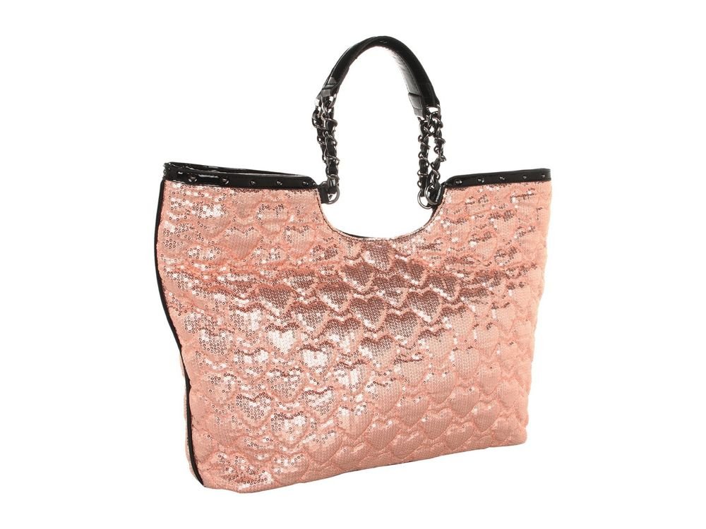 Betsey Johnson High Sequency Sequined Tote Bag in Blush, Black-NWT-SRP: $128.00