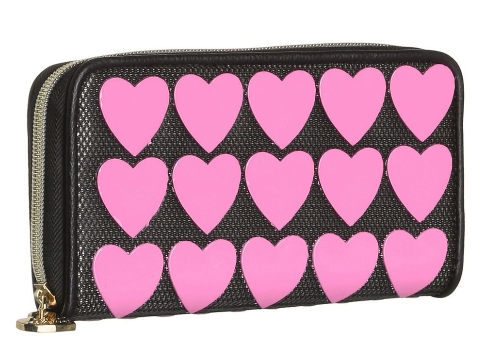 BETSEY JOHNSON WALLET PLASTIK HEARTS ZIP AROUND BLACK/PINK-NWT