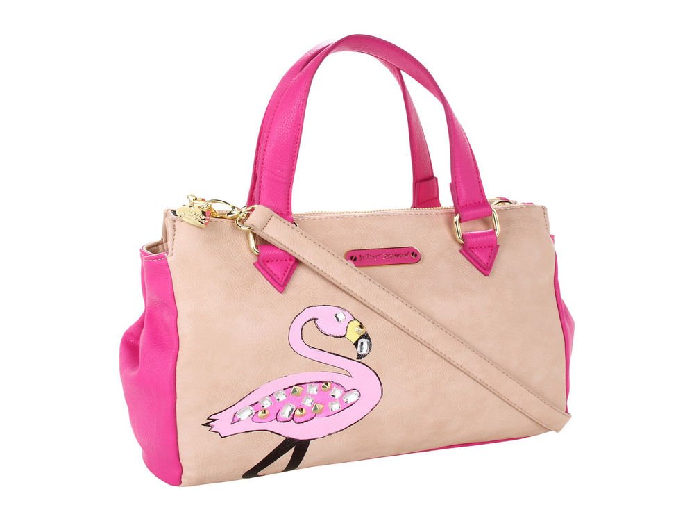 BETSEY JOHNSON HANDBAGS BJ-EWELED FLAMINGO SATCHEL BAG IN PINK-MSRP: $108-NWTT