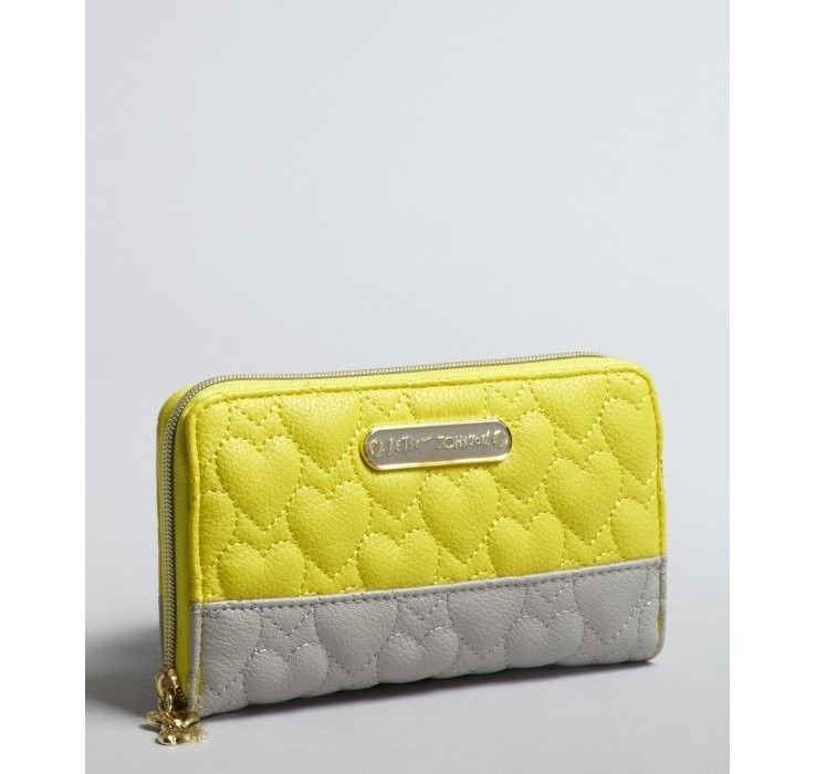 BETSEY JOHNSON WALLET BE MY ONE AND ONLY ZIP AROUND IN YELLOW/GREY-NWT-SRP:$68