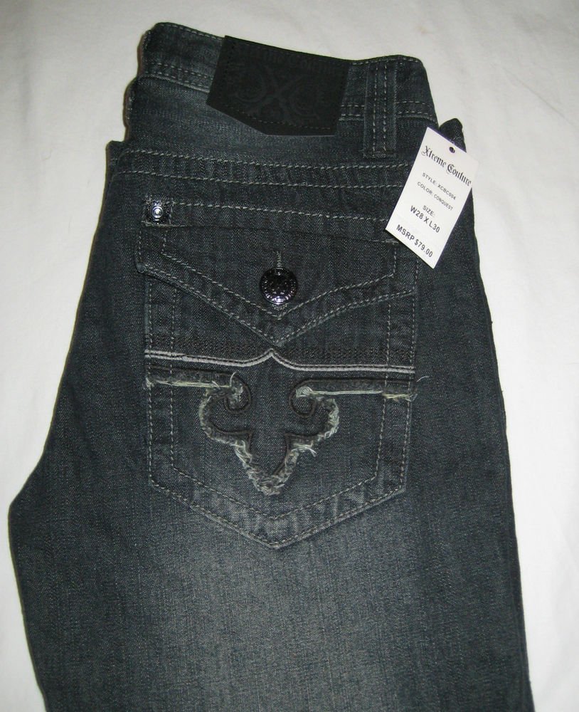 XTREME COUTURE-AFFLICTION Conquest Fleur-de-lis Pocket JEANS MENS 28 x 30 NWT