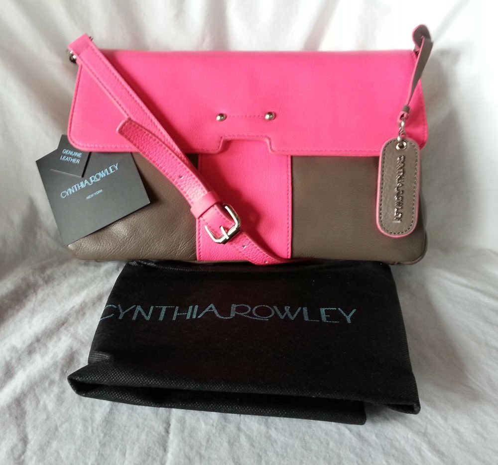 Cynthia Rowley Leather Crossbody/Clutch Bag in Chocolate Brown & Neon Pink - NWT