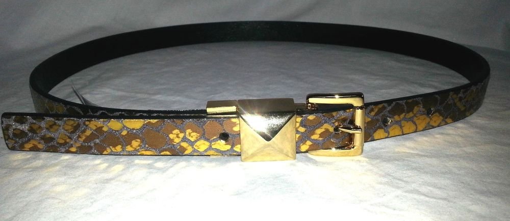 Michael Kors Leather Reversible Metallic Gold Snake Print belt S, XS-NWT-SRP:$48