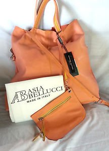 ASIA BELLUCCI Made in Italy Slouchy Leather Tote Bag Apricot/Yellow-NWT-SRP:$395