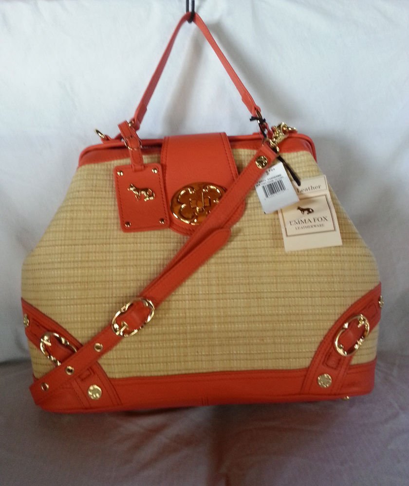 EMMA FOX Newport Frame Satchel Shoulder Bag in Natural/Tangerine-NWT-SRP:$298.00