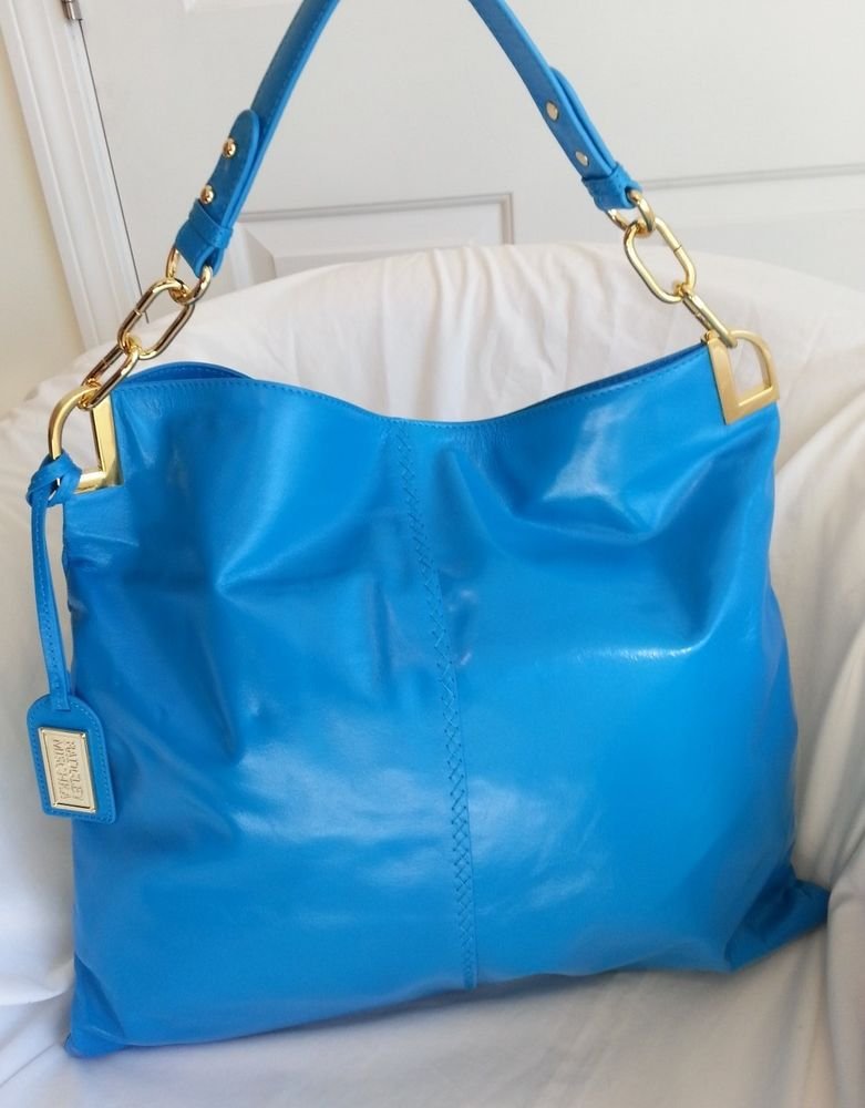 BADGLEY MISCHKA POLISHED LEATHER GAIA TOTE HOBO BAG IN TURQUOISE-NWT- SRP: $325