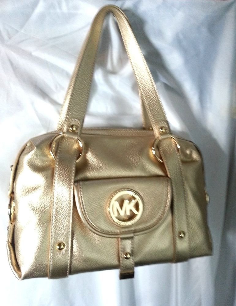 Michael Kors Leather Fulton Large Satchel Shoulder Bag in Pale Gold-NWT-SRP:$398