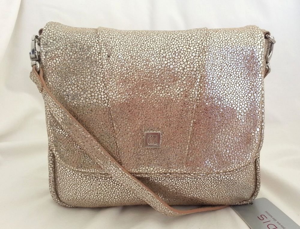 Lodis Leather Aurora Alexis Crossbody/Shoulder Bag in Almond/Silver-NWT-SRP:$148