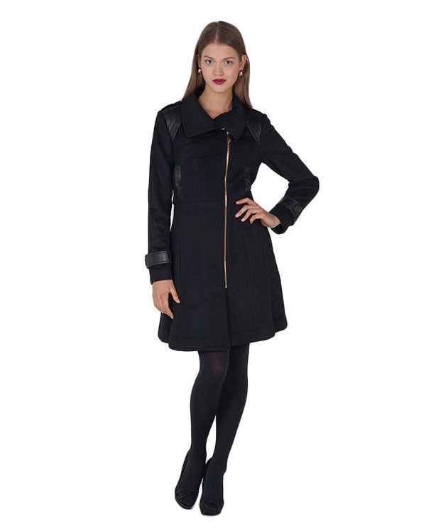 Badgley Mischka London Leather Accent Wool Coat in Black Size XL-NWT-RP: $575