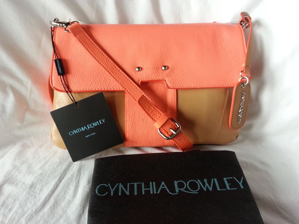 Cynthia Rowley Leather Crossbody/Clutch Bag in Caramel & Neon Orange - NWT