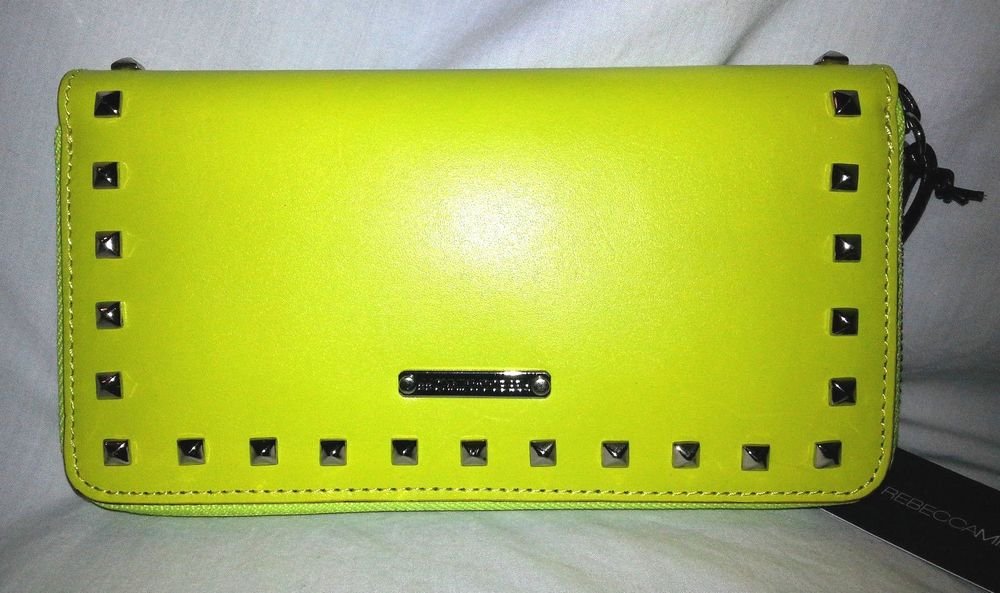 Rebecca Minkoff Zip Around Wallet in Neon Yellow with Silver Studs NWT-SRP:$225