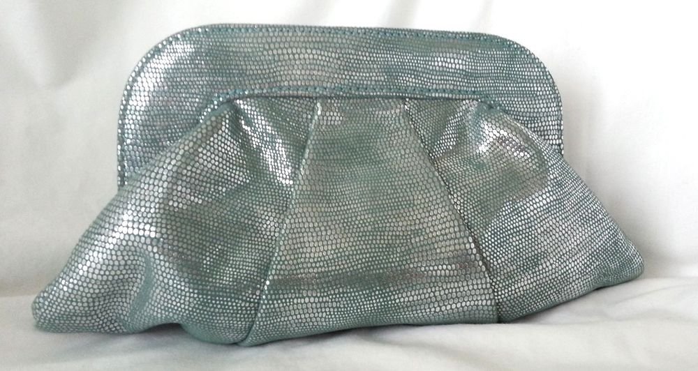 Lauren Merkin Lucy Snake Embossed Goat Suede Clutch bag in Turquoise-New-RP:$295