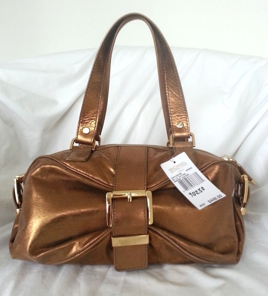 Michael Kors Leather Heidi Large Satchel Shoulder Bag in Bronze-NWT-SRP:$448