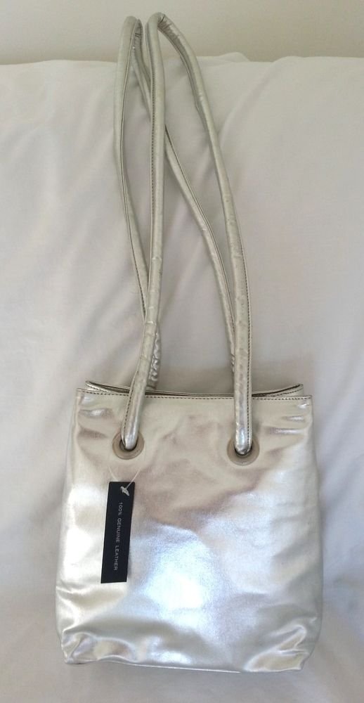 DKNY DONNA KARAN Soft Leather Crossbody/Shoulder Bag in Metallic Silver-NWOT