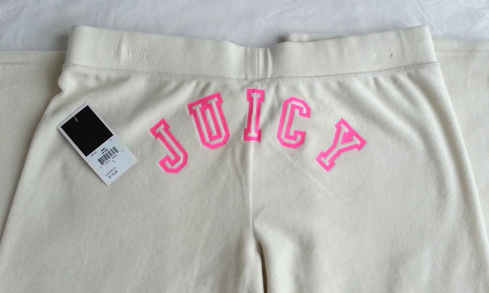 Juicy Couture Velour Angel D/S Track/Lounge Pant in Off White Sz L-NWT-RP: $118