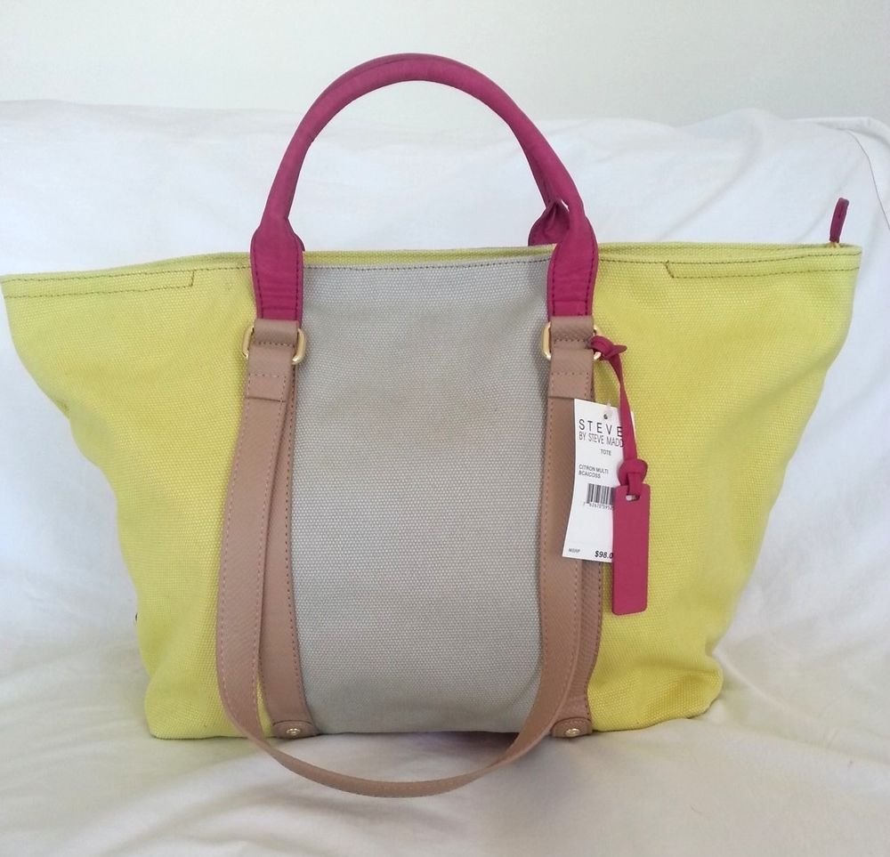 Steve Madden Canvas BCAICOSS Large Tote in Citron Yellow-NWT-SRP:$98