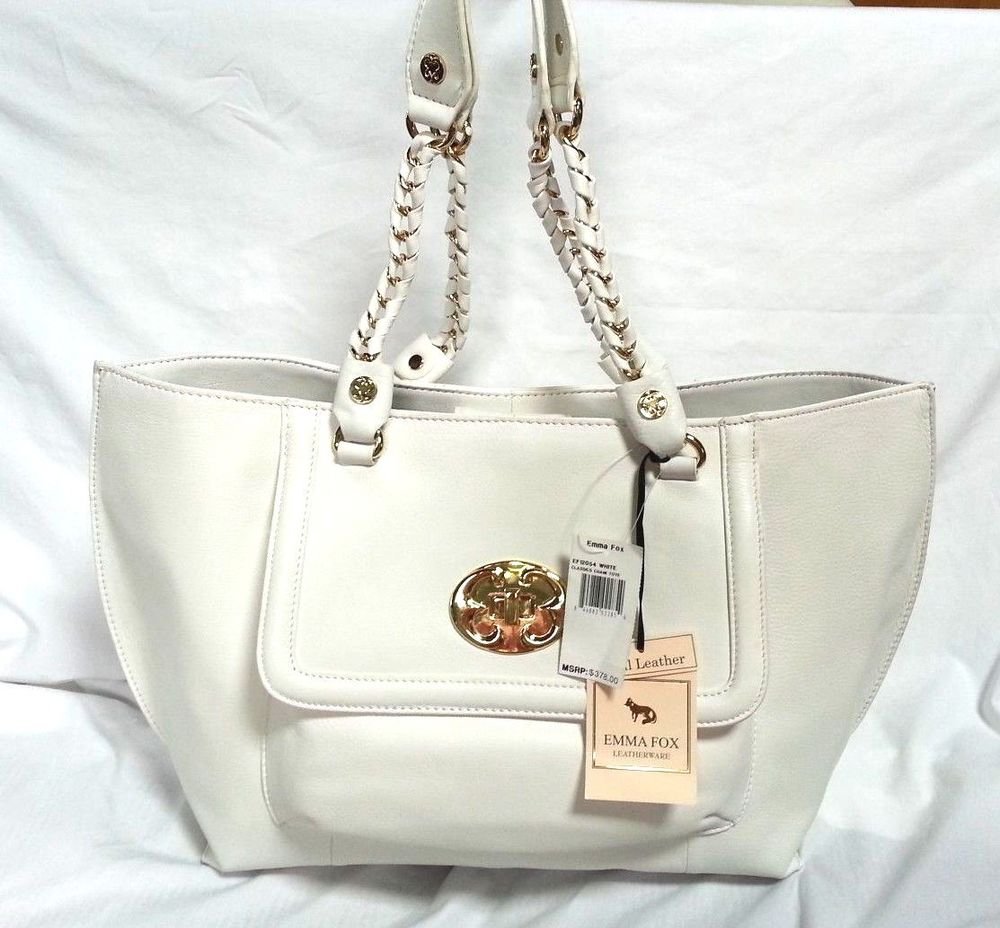 Emma Fox Classics Leather Chain Tote Shoulder Bag in White -NWT-SRP:$378.00