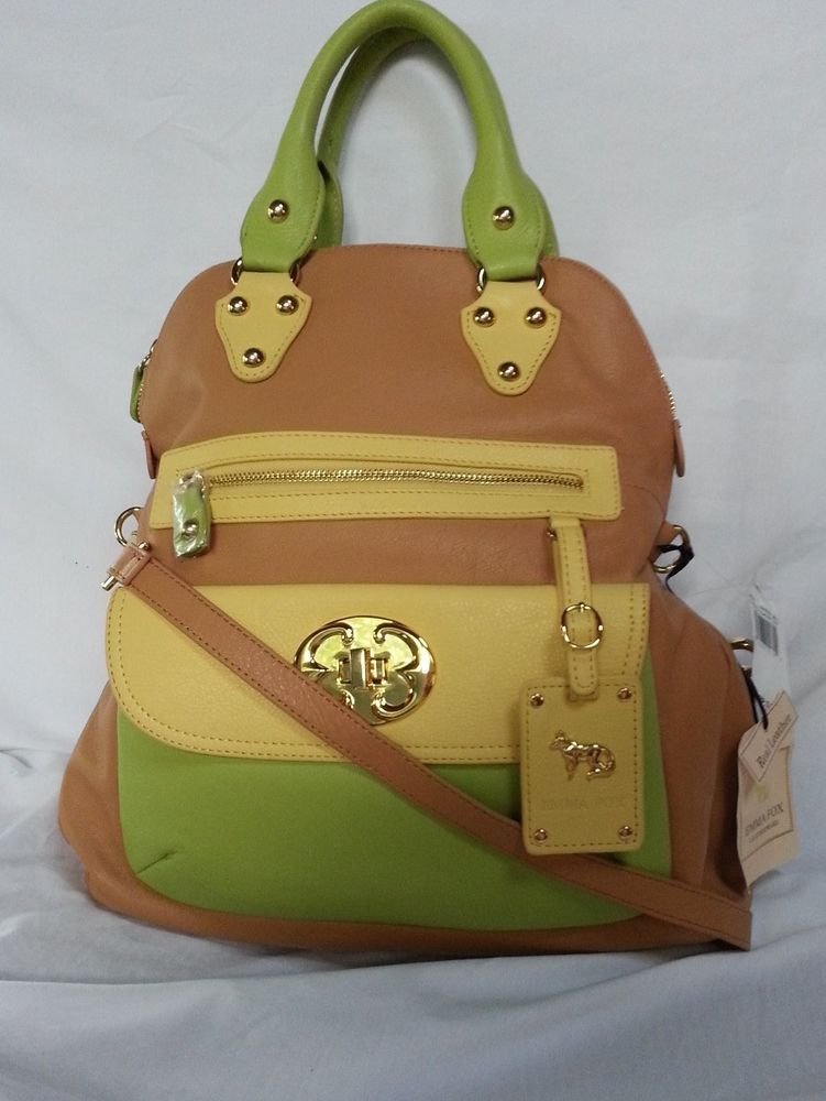 EMMA FOX Leather Classics Tote/Crossbody Bag in Tan & Multi Citrus-NWT-RP:$298