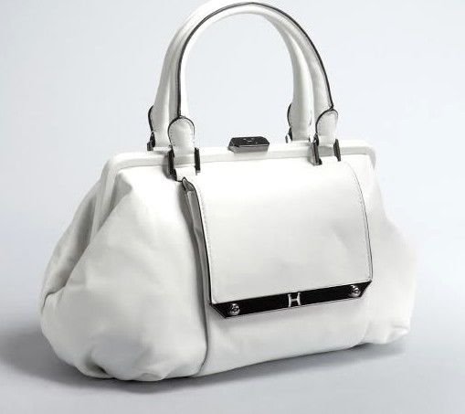 Halston Heritage Leather Framed Satchel Bag/Handbag in White