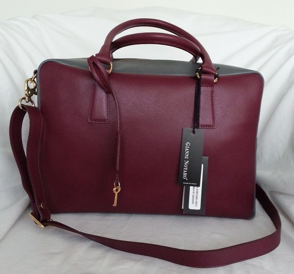 Gianni Notaro Saffiano Leather Two-Tone Bowler Shoulder Bag Made in Italy