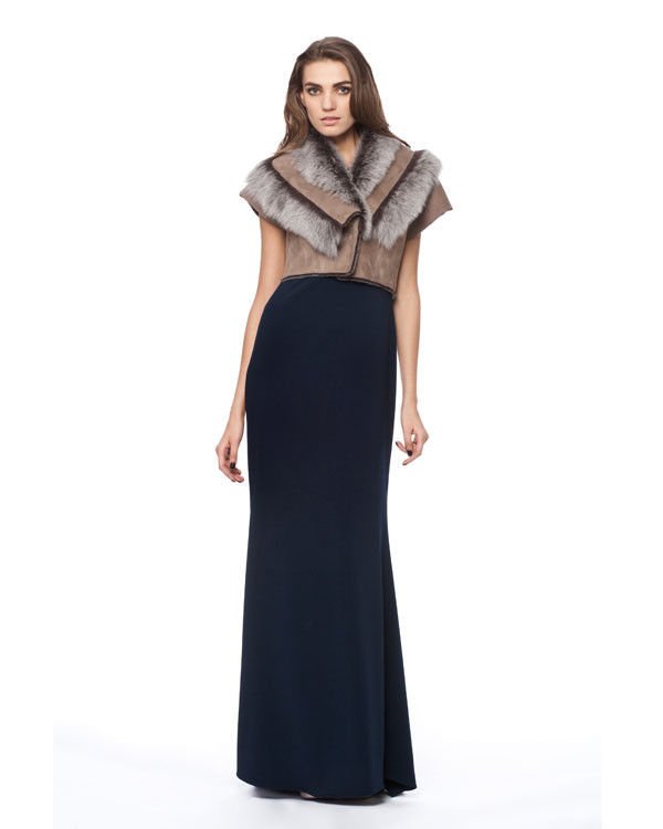 Badgley Mischka Cara Genuine Shearling/Suede Shrug in Taupe-NWT-RP: $995.00