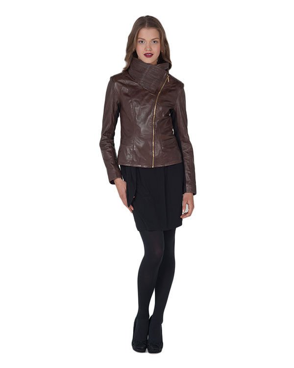 Badgley Mischka Mel High Collar Leather Moto Jacket Brown-Sz XL-NWT-RP: $495.00