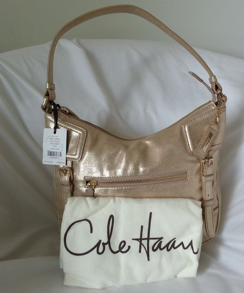 Cole Haan Leather Maya Hobo Shoulder Bag in Soft Gold-Grammercy Unit-SRP:$248