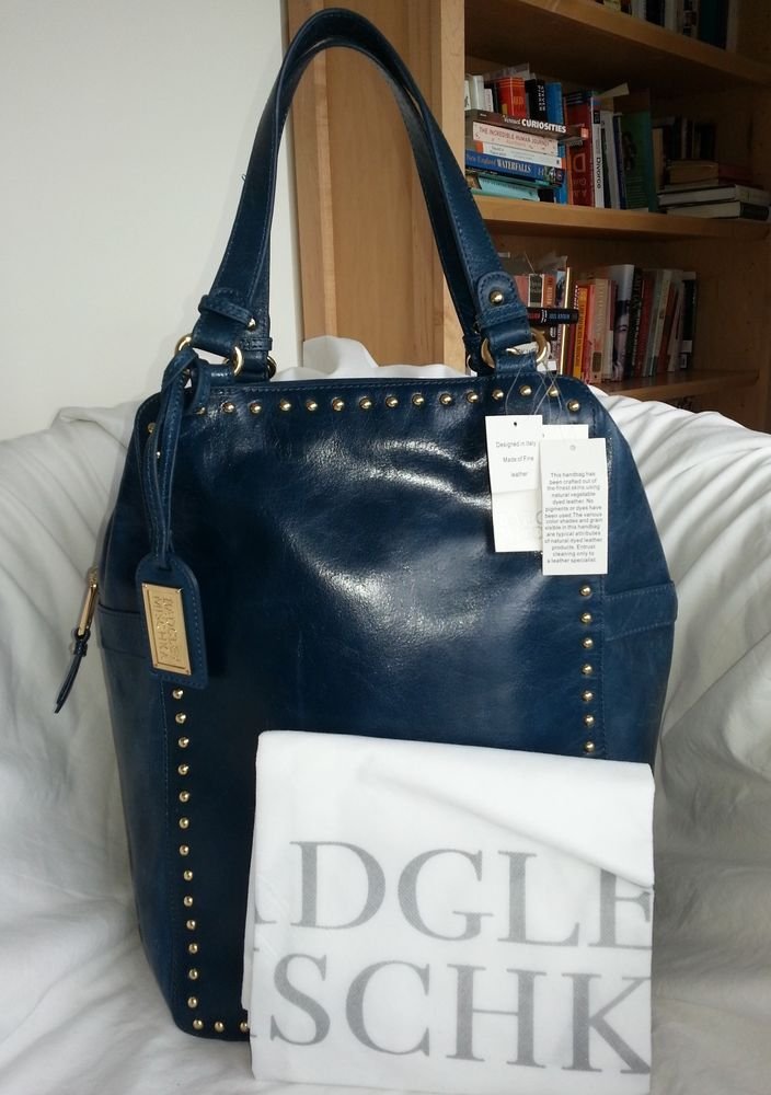 BADGLEY MISCHKA POLISHED LEATHER NINA TOTE BAG IN INDIGO BLUE-NWT- MSRP: $398.00