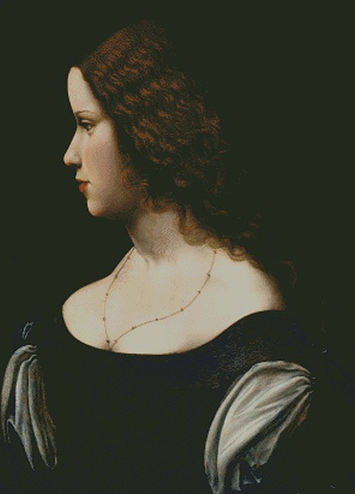 Portrait of Brunette in Black Dress Counted Cross Stitch - Aida 14 Count