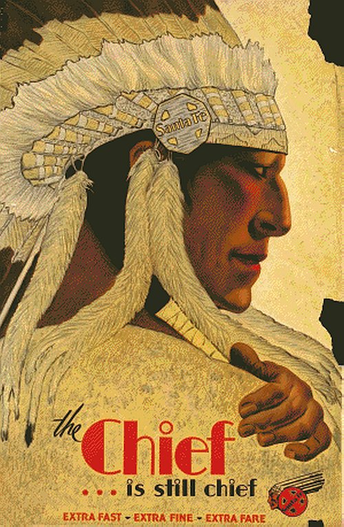 Santa Fe Railroad Chief Counted Cross Stitch - Aida 14