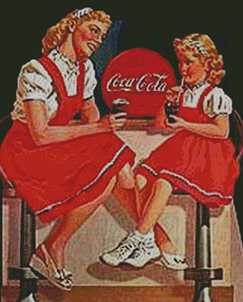 Girls Drinking Coca Cola Counted Cross Stitch - Aida 14 Count