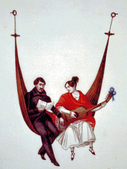 Two People in Hammock Counted Cross Stitch - Aida 14 Count