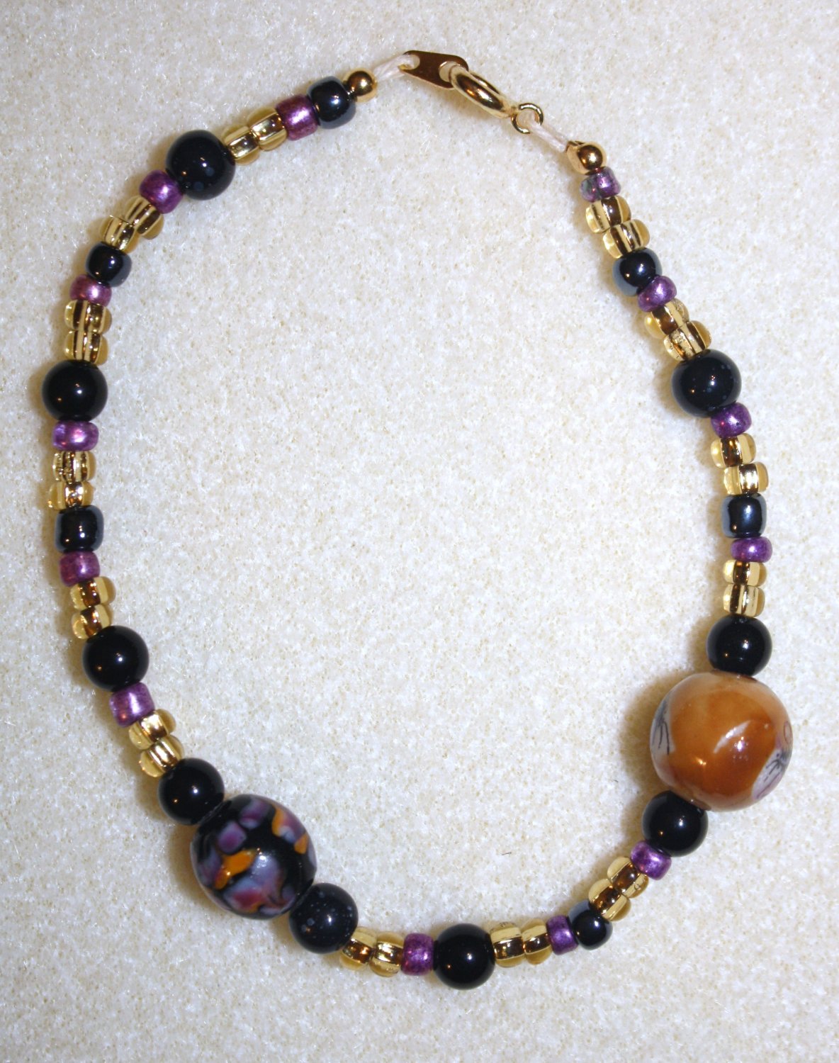Black, Gold, N' Purple Beaded Bracelet - Item #B16