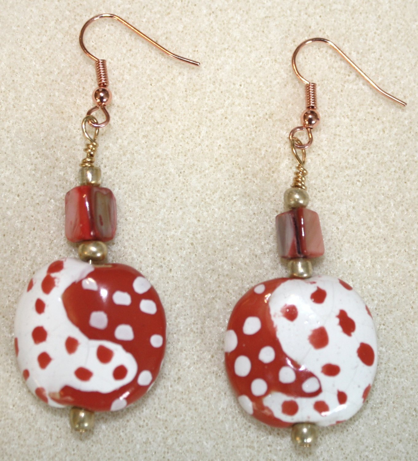 Tomato N' White Dot Earrings - Item #E49
