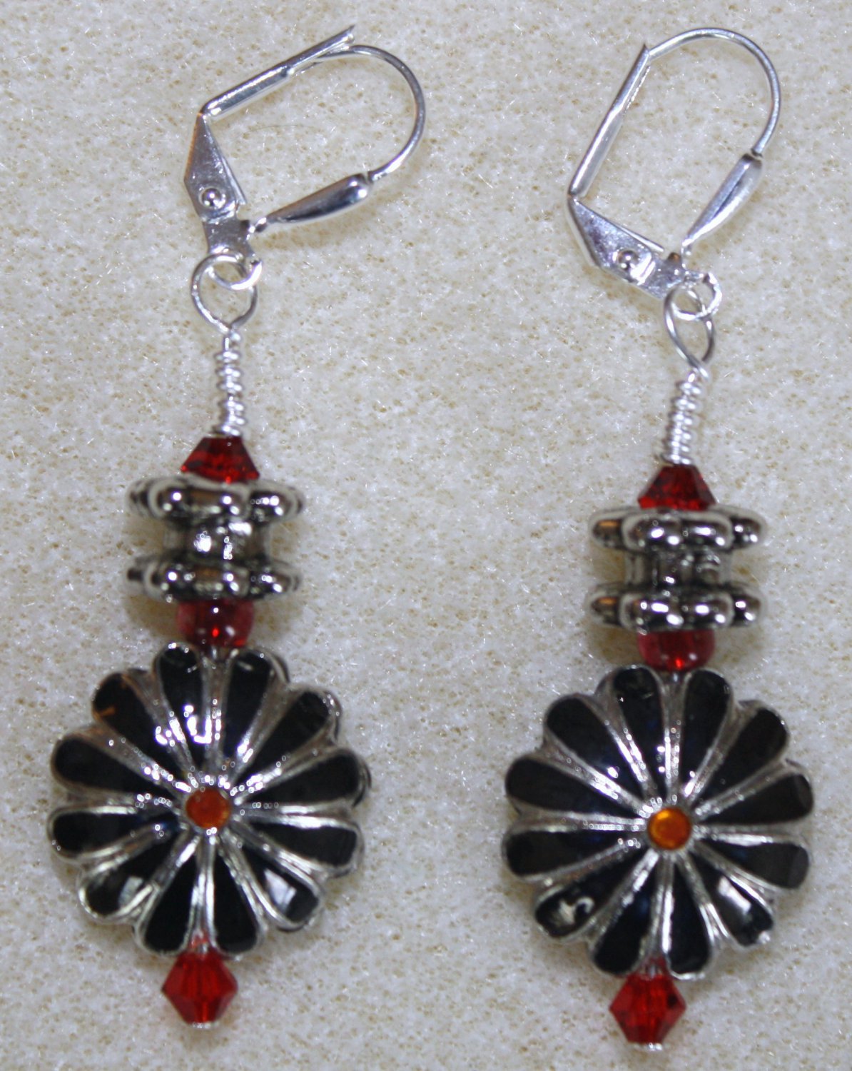 Red, Silver, N' Black Cloisonne' Earrings - Item #E80