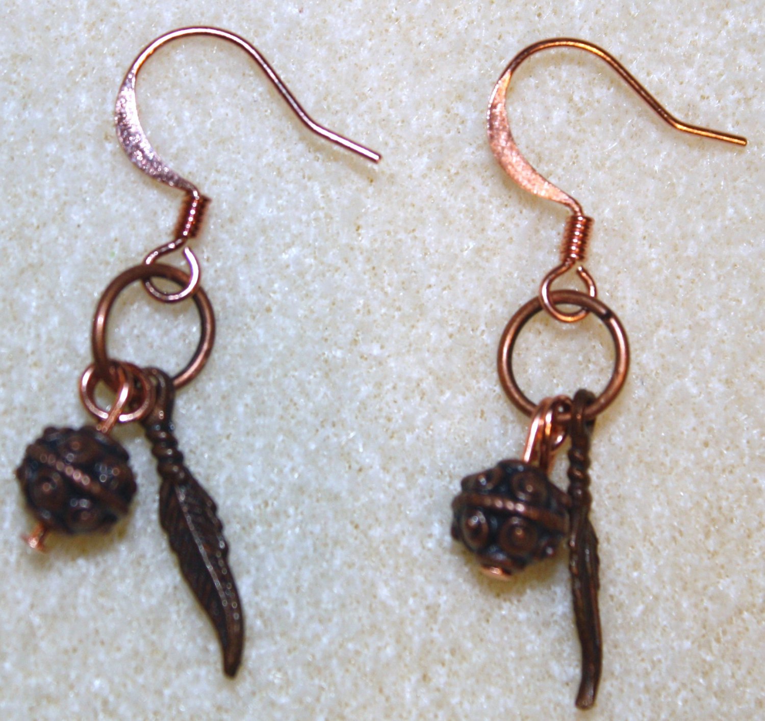 Copper Feather Charm Earrings - Item #E162