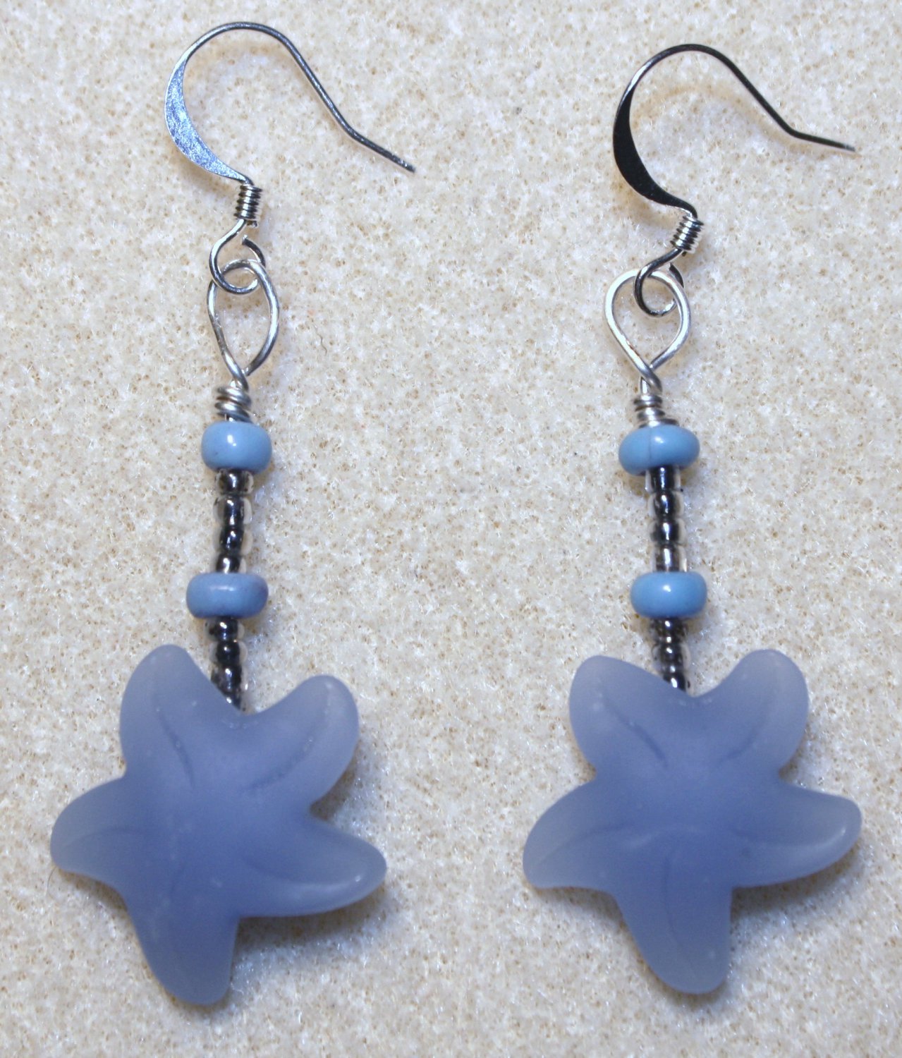 Cornflower Blue Sea Glass Starfish Earrings - Item #E298